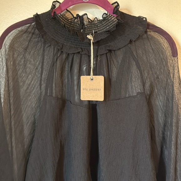 🌹NWT:BLU PEPPER SHEER HIGH NECK BLOUSE - Picture 3 of 11